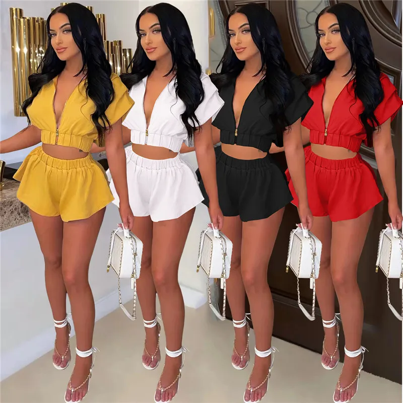 velour tracksuit women Sexy Party Two Piece Short Set for Women Clubwear Zip Hoodies Crop Top and Shorts Suits Casual Matching Sets Outfits Co Ord Set womens suit set