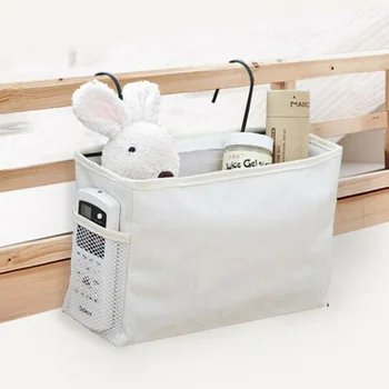 

Bedside Hanging Storage Bag Pocket Holder Container Large Capacity Cotton Linen Storage Bag Storage Pouch Hanging Basket
