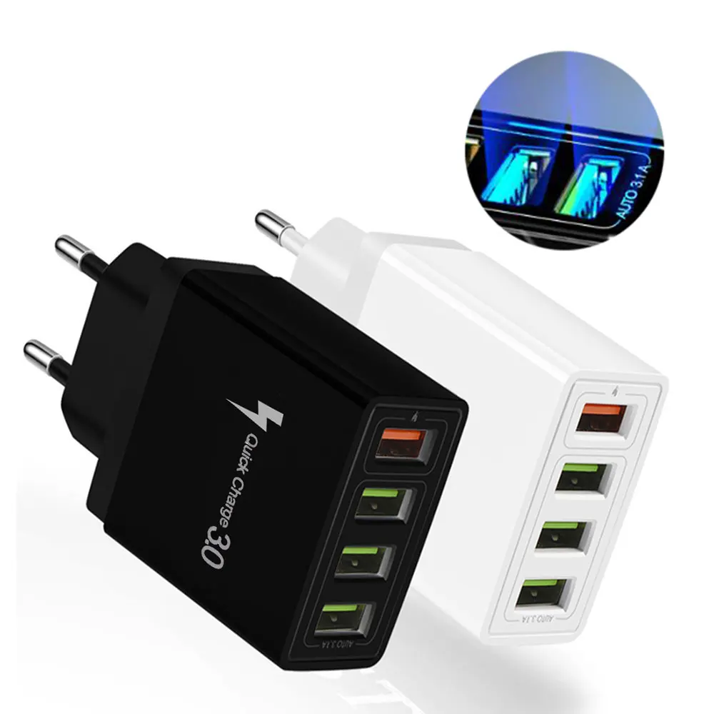Быстрое зарядное устройство, 4 USB, зарядное устройство для телефона, быстрая зарядка QC3.0, 5 В/2,4 А, штепсельная вилка EU/US/UK, дорожное настенное зарядное устройство, адаптер для iPhone 11, samsung