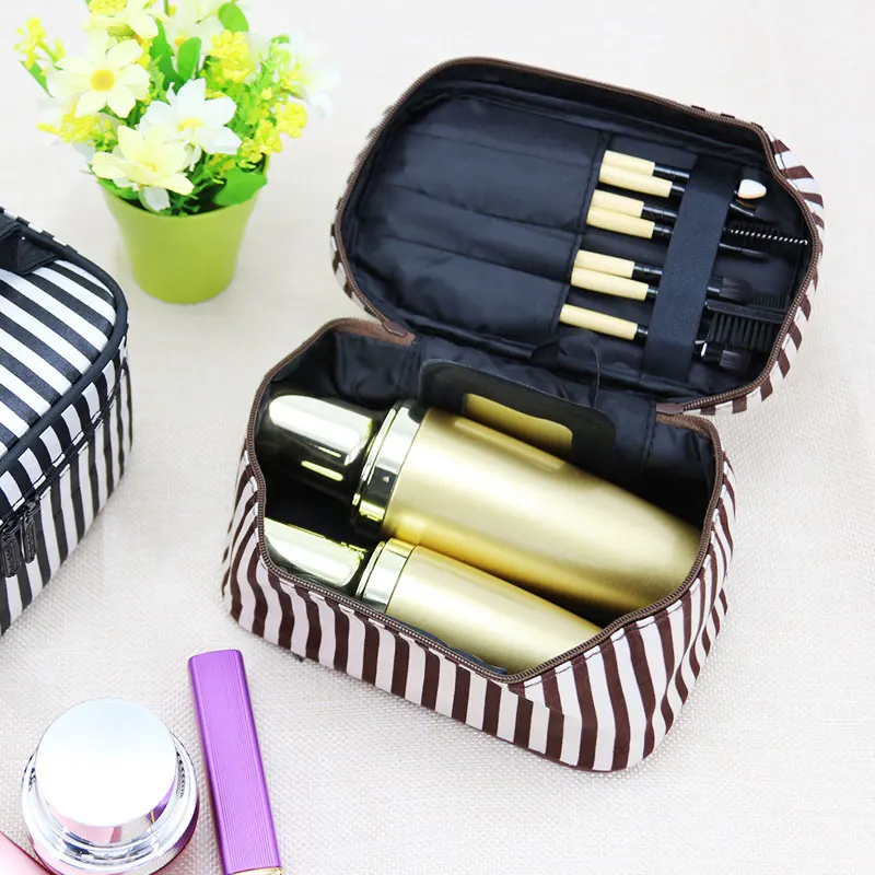 

Travel Cosmetics Bag Zipped Makeup Case Vertical Stripe Cosmetic Toiletries Storage Bag Waterproof Women Wash Toiletry Organizer