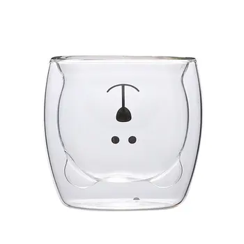 

Cute Bear Lead-free Double Wall Handmade Glass Heat Resistant Milk Juice Drink Cup Insulated Clear Glass Tea Coffee Drinkware