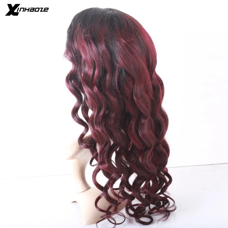Парики из натуральных волос на кружеве бордового цвета с эффектом омбре, парики из натуральных волос красного цвета с предварительно выщипанными волнами 1B/99J для женщин, перуанские волосы Remy