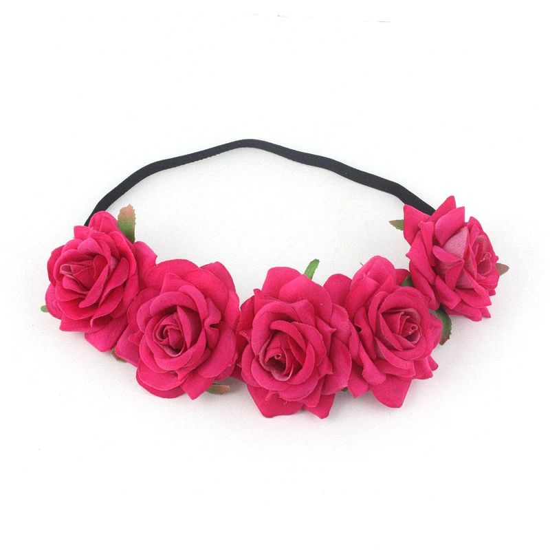 rose red Симпатичная роза цветок Halo Свадебный Цветочный Венок Корона Мятная голова в короне вечерние головной убор невесты украшения подружки невесты - Цвет: rose red