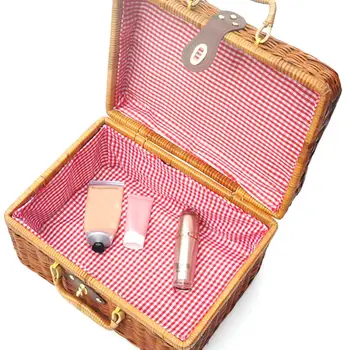 

Handmade Travel Picnic Bamboo Mini Rattan Suitcase Woven Fruit Cosmetic Food box C90E