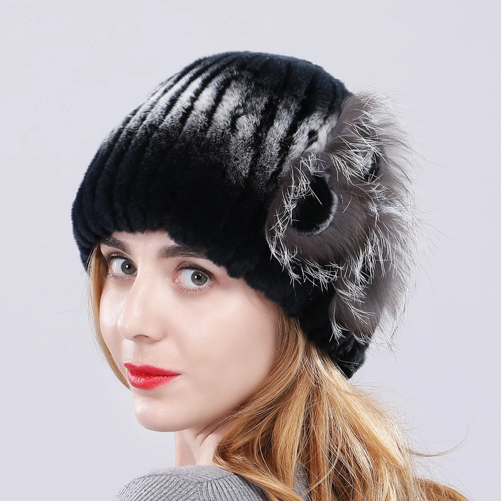 Для женщин Hand-made рекс мех Шапки Леди Теплый натурального меха шапки из меха кролика рекс модная одежда для девочек натуральный настоящий мех кролика Шапки