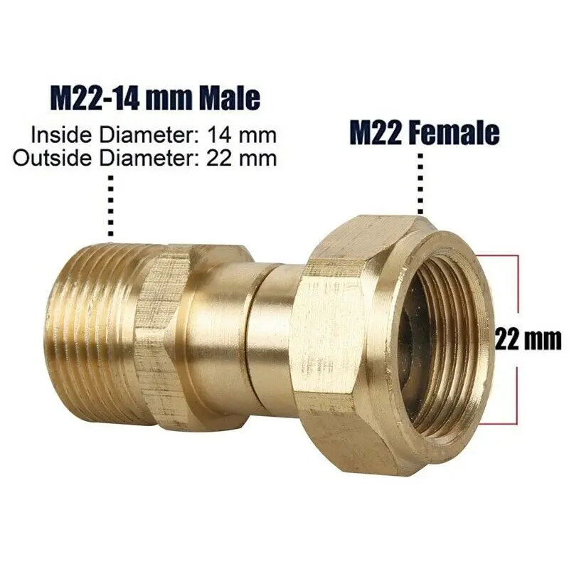 Brass High Pressure Washer Swivel Joint Connector Hose Fitting M22 14mm Thread 360 Degree Rotation Hose Sprayer Connector