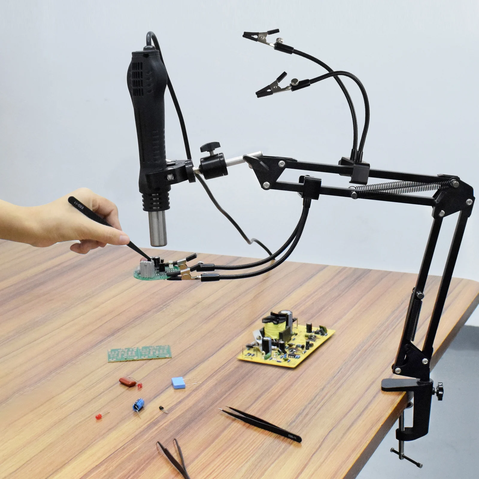 Soldering Tool Adjustable 360 Hot Air Hand-Piece Gun Holder PCB Holder 4 Flexible Arms