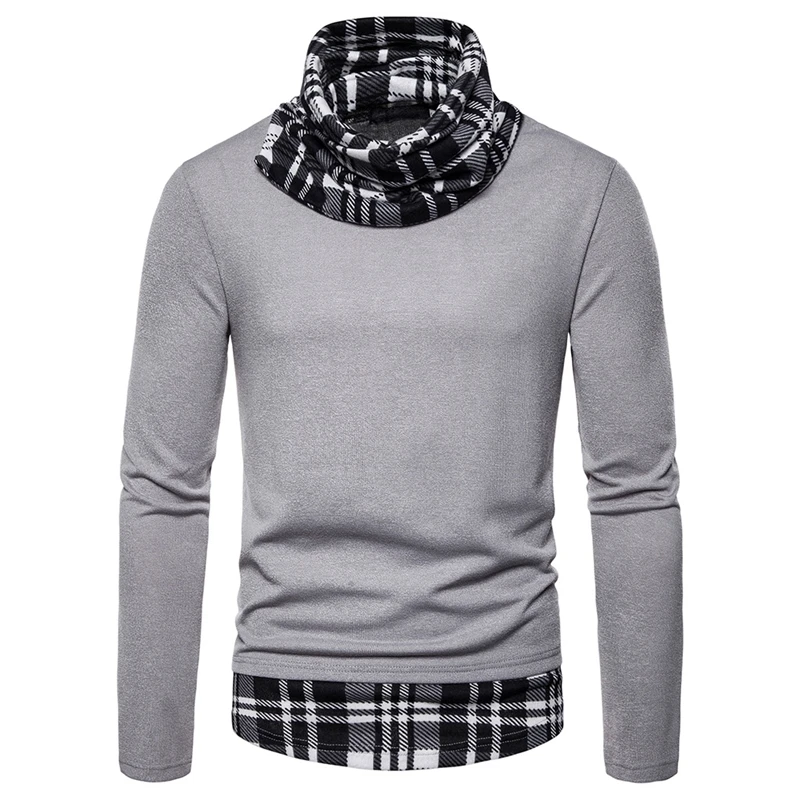 SHUJIN Men's Knitted Sweater Casual Patchwork Jacket Three-color Plaid Deep High Collar Pullover Men's Knitted Sweater SHUJIN Men's Knitted Sweater Casual Patchwork Jacket Three-color Plaid Deep High Collar Pullover Men's Knitted Sweater