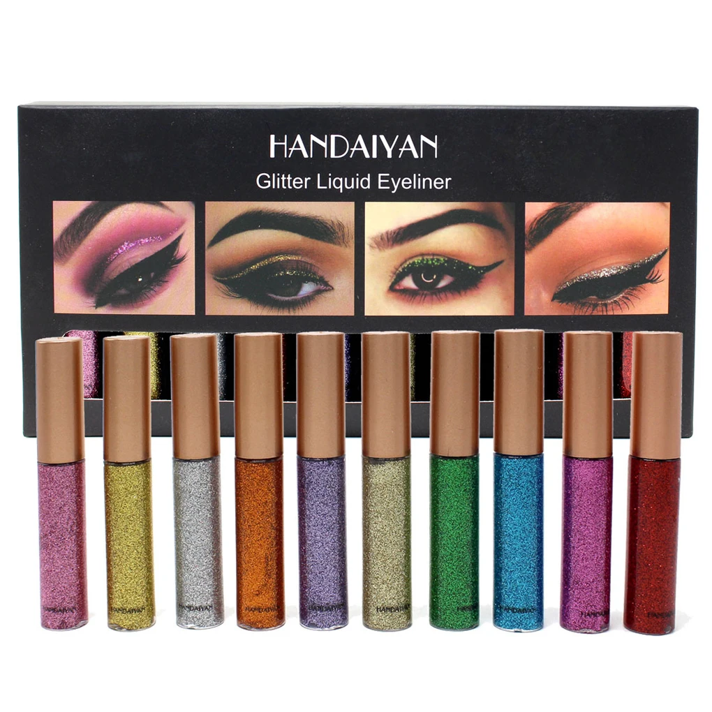 10pcs/set Glitter Shimmer Liquid Eyeliner Long Lasting Waterproof Sweat-proof Eye Liner Makeup Cosmetics