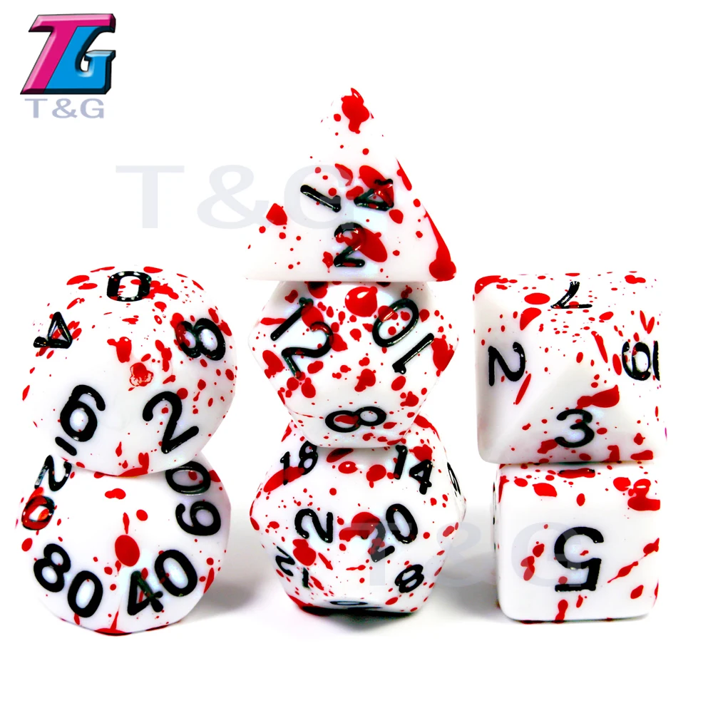 

Withe Dice Red Ink7Pcs/Set Polyhedral Dice with Dice Bag for Dungeons Dragons D4-D20 Multi Sides Dice Pop for BoardGame