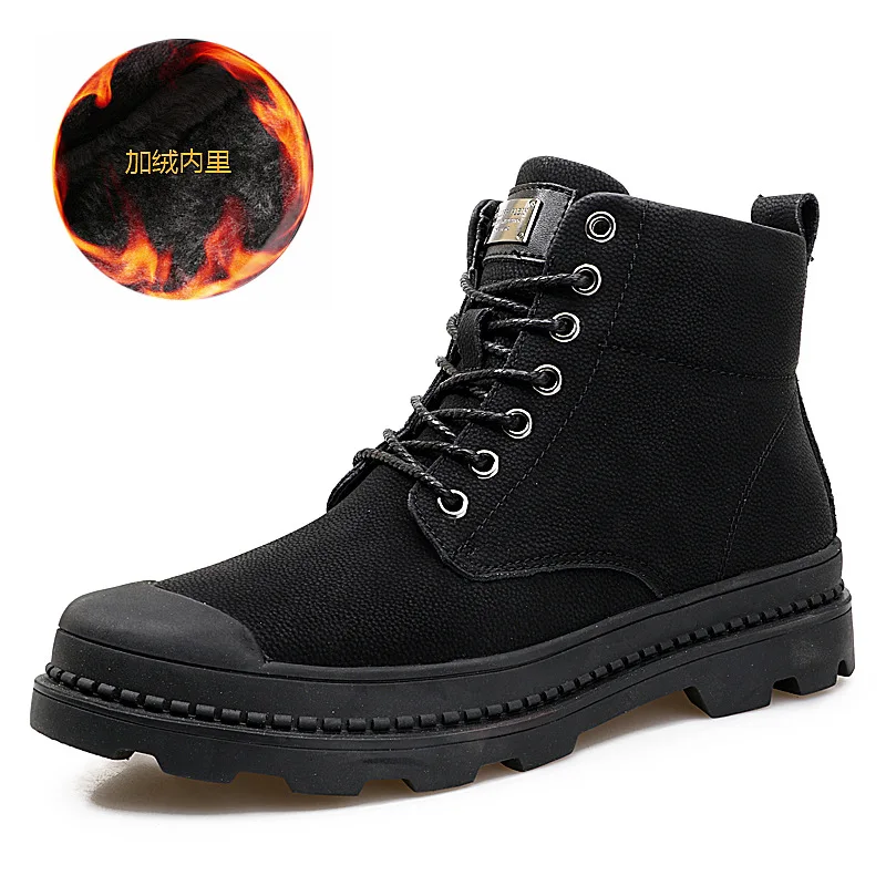 

Winter MEN'S SHOES Martin Boots Outdoor Worker Boot Hight-top Leather plus Velvet Warm Short Boots Cotton Boots Large Size Leath