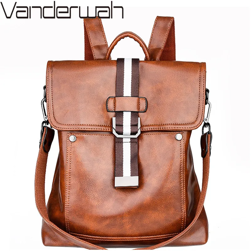 

Vintage Multifunction Backpack Female Oil wax Leather Backpacks Large Capacity School Bags For Girls Shoulder Bag Travel Bagpack
