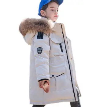 

Winter Coats 2020 Girls Boys Duck Down Winter Long Jacket Windproof Snowsuit Jacket Outdoor Hooded Kids Thicken Parka Real Fur 8