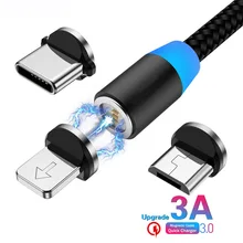 Магнитный usb-кабель для быстрой зарядки, кабель USB type-C, Магнитный зарядный кабель Micro usb для зарядки и передачи данных, usb-кабель для iPhone 11 XS 7 8 Pin