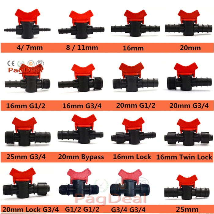 5pcs 16mm 20mm PE PVC Hose Barbed Water Control Valve Garden Drip Irrigation Switching Valve Flow Control Shutoff Switch Fitting