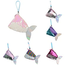 Женский кошелек для монет для девочек с хвостом русалки, сумочка, двусторонние пайетки, сумка для монет, детская подарочная сумка