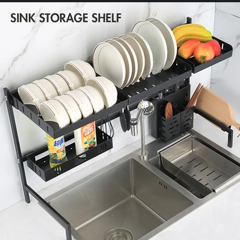 

Kitchen Sink Rack Top Singl Tank Drying Rack 304 Stainless Steel Black Drenching Bowl Dish Draing Shelf