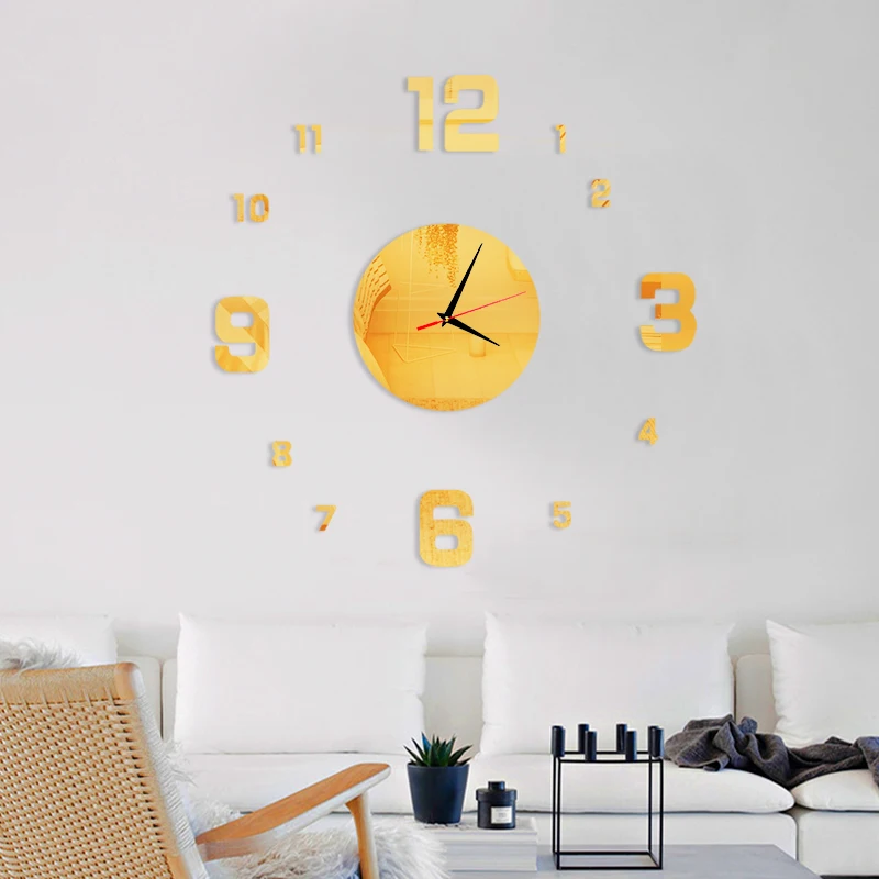 Настенные часы круглые рисунок Стикеры акриловые часы не тикают настенные часы Кухня дома Гостиная DIY декора Reloj De сравнению клок - Цвет: Golden 1