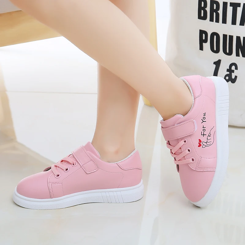 Kids Sport Shoes Spring Fashion Girls Sneakers Princess Flat Children Girls Infant Student Running Shoes White STQ003