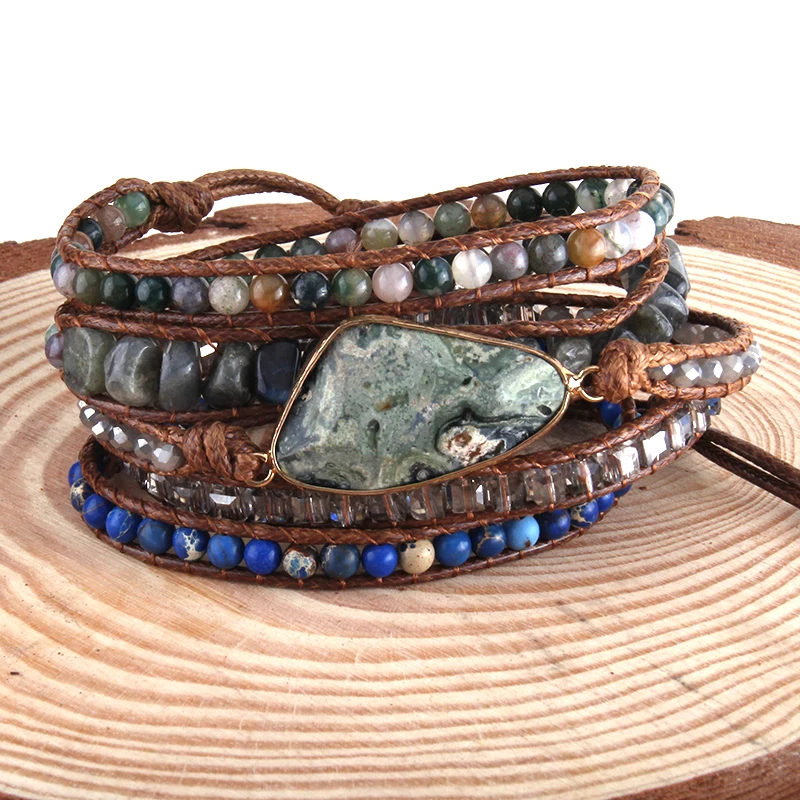 MD Fashion Boho Bracelet Armbander Triangle Natural Stones Charm 5 Strand Wrap Bracelets Dropshipping | Украшения и аксессуары
