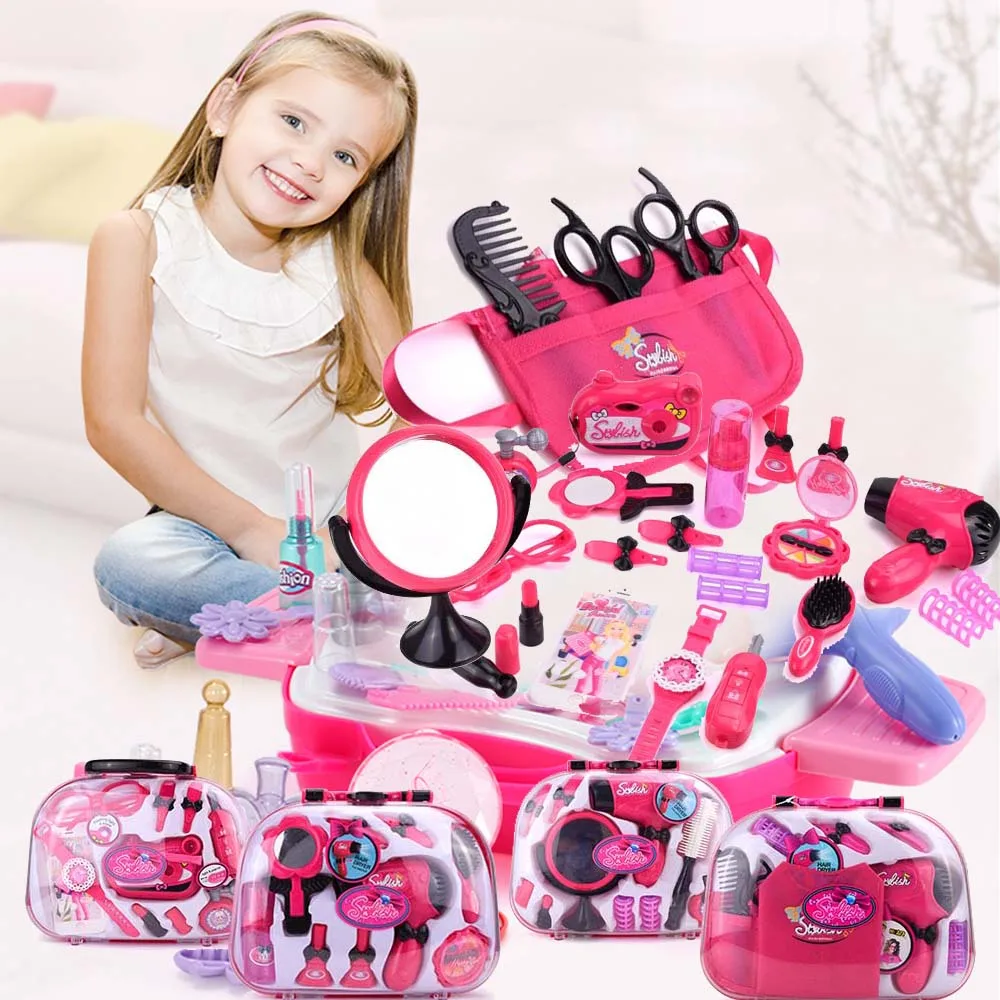 

Pretend Toys Set Girl Simulation Make Up Toy Handle Box Children Makeup Hairdressing Plastic Toy For Girls Beauty Fashion gift