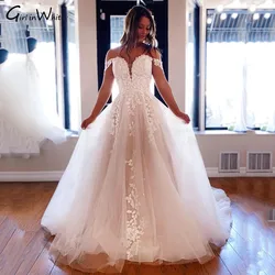 Sexy Off The Shoulder Wedding Dress Lace Appliques A Line Bridal Gown Sweetheart Court Train Bride Dresses Robe De Mariée