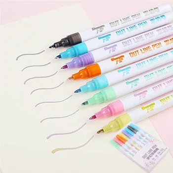 

8 Color Gift Card Writing Drawing Double Line Outline Two-line Color Contour Pen