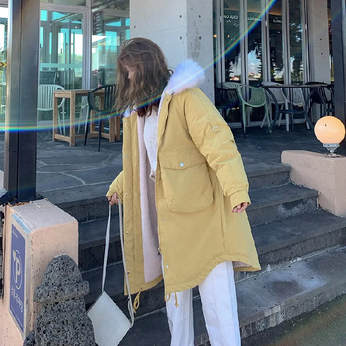 

2019 down Jacket Large Size Dress Mid-length Loose-Fit Inner Wearing Lambs Wool Cotton-padded Clothes Fat Mm Coat Parka