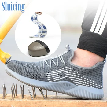 

Men's mesh light breathable men's work shoes, anti-smash and anti-piercing rubber soles safety shoes