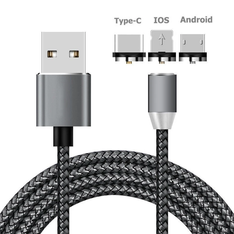 Магнитный USB кабель передачи данных для быстрой зарядки для Nokia для детей возрастом 2, 3, 5, 6, 7, 8, 2,1 5,1 6,1 7,1 8,1 2018X5X6X7 iPhone XS MAX X 7 8 плюс шнур - Цвет: Серый