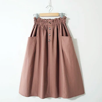 

Womens Skirts Long Female Solid Color Skirt Retro Elastic Waist Button Pocket Skirt Spring Summer Casual Ladies Clothing