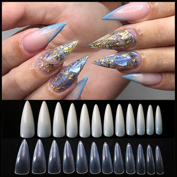 

2020 New 600Pcs Natural/Clear Color Fake French Salon Nail Tips Press On Nails Long Stiletto ABS Plastic False Nail Full Cover