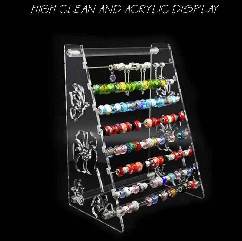 Acrylic Jewelry Display Stand Holder with Charm Rods for Rondelles Charms Earrings Pendant Trollbeads Spacers Storage Organizer