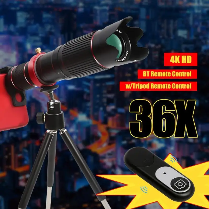 4K HD телефон телескоп 36X камера зум телеобъектив с триподом дистанционное