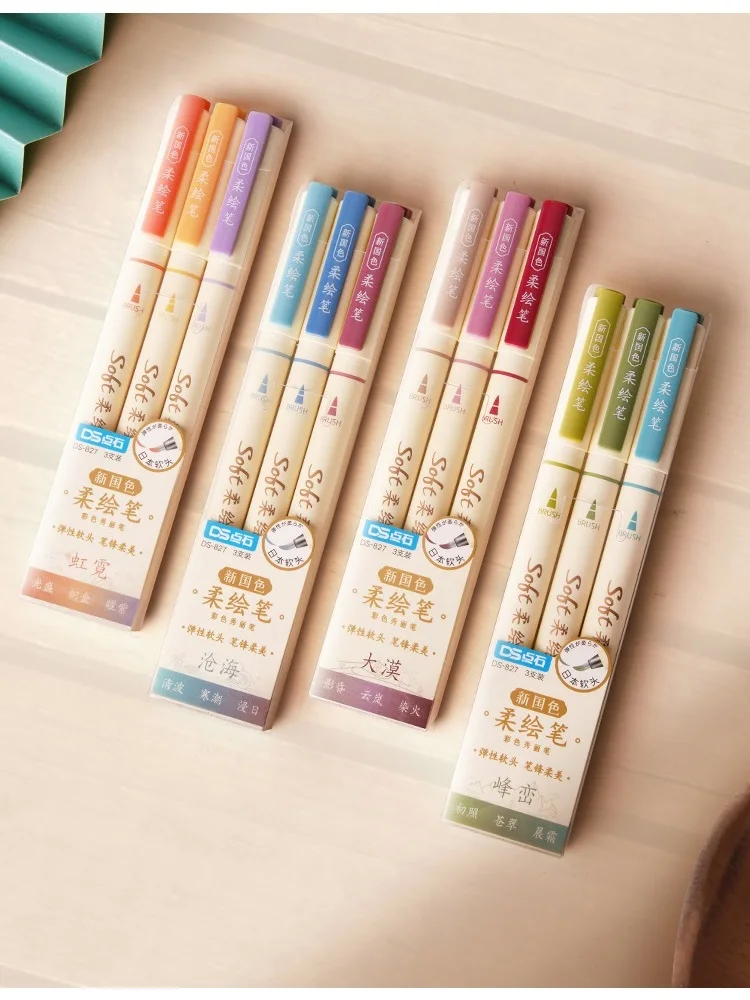 3pcs Retro Color Art Marker art marker pens art markers Drawing Pens Set Soft Brush Tip Original Design Calligraphy Lettering Painting School A6335