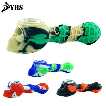

1 set Creative Silicone Smoking Pipe with Unbreakable Glass Bowl Tobacco Hand Pipes Dab Tool Pipe with Cover