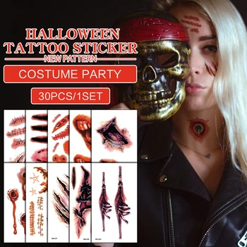 

30pcs Halloween Tattoo Sticker Waterproof Safe Non-Toxic Scary Body Face Vampire Temporary Blood Injury Tattoo Sticker New