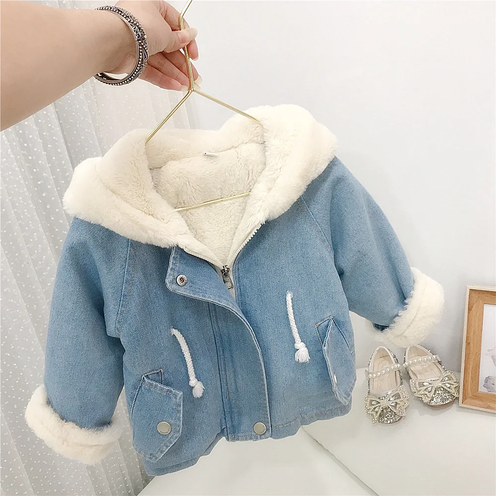 Winter Baby Girls Jean Jacket Warm Fleece Girls Denim Coat Baby Clothes