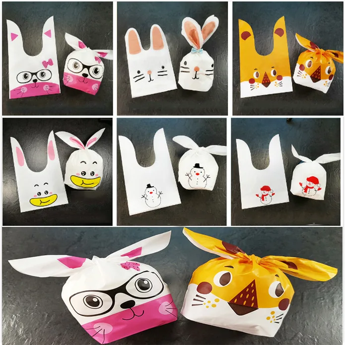 10pcs/lot Cute Rabbit Ear Cookie Bags  Snack Baking Package Wedding Favors Gifts decoration Gift Bags For Candy Biscuits