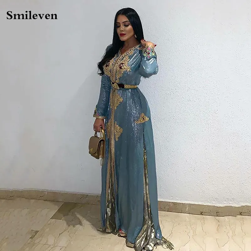 Smileven темно-синий марокканский кафтан кружевное официальное вечернее платье с