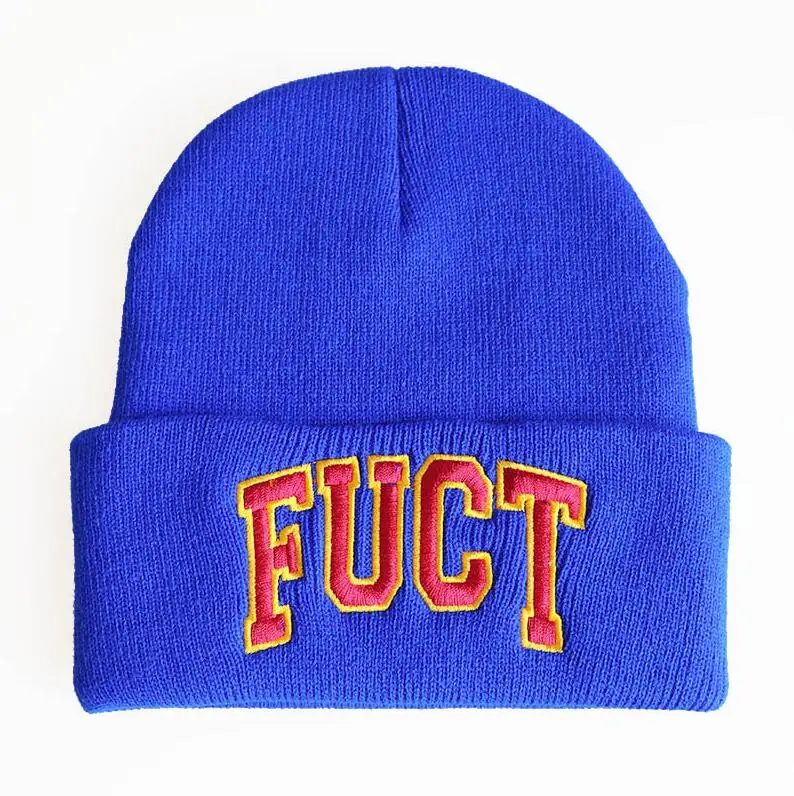 FUCT Beanie вязаная зимняя шапка однотонная хип-хоп Skullies Billie Eilish костюм аксессуар подарки теплые зимние друзья U CANT TRUST - Цвет: Синий