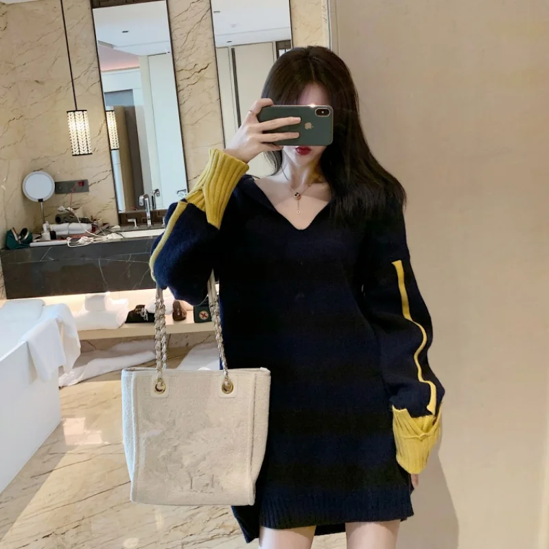 Sannian Women Sweater 2020 New Autumn And Winter Loose V-neck Naval College Style Clothes Thick Top | Женская одежда