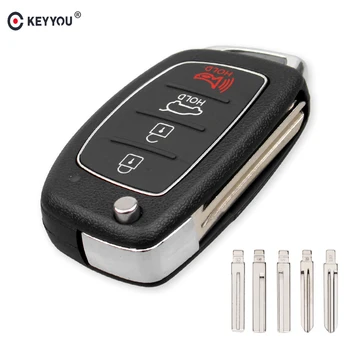 

KEYYOU 4 Button Filp Car Remote Key Case Fob Shell for Hyundai 4 buttons SANTA FE ix35 i30 HY15/HY20/TOY40 Uncut Blade