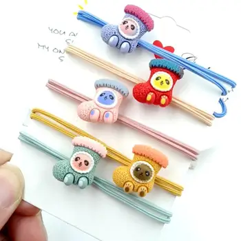 

5 Pcs Korean Cute Socks Gloves Cartoon Hair Ring Candy Color Bow Head Rope Rubber Band Simple Hair Rope