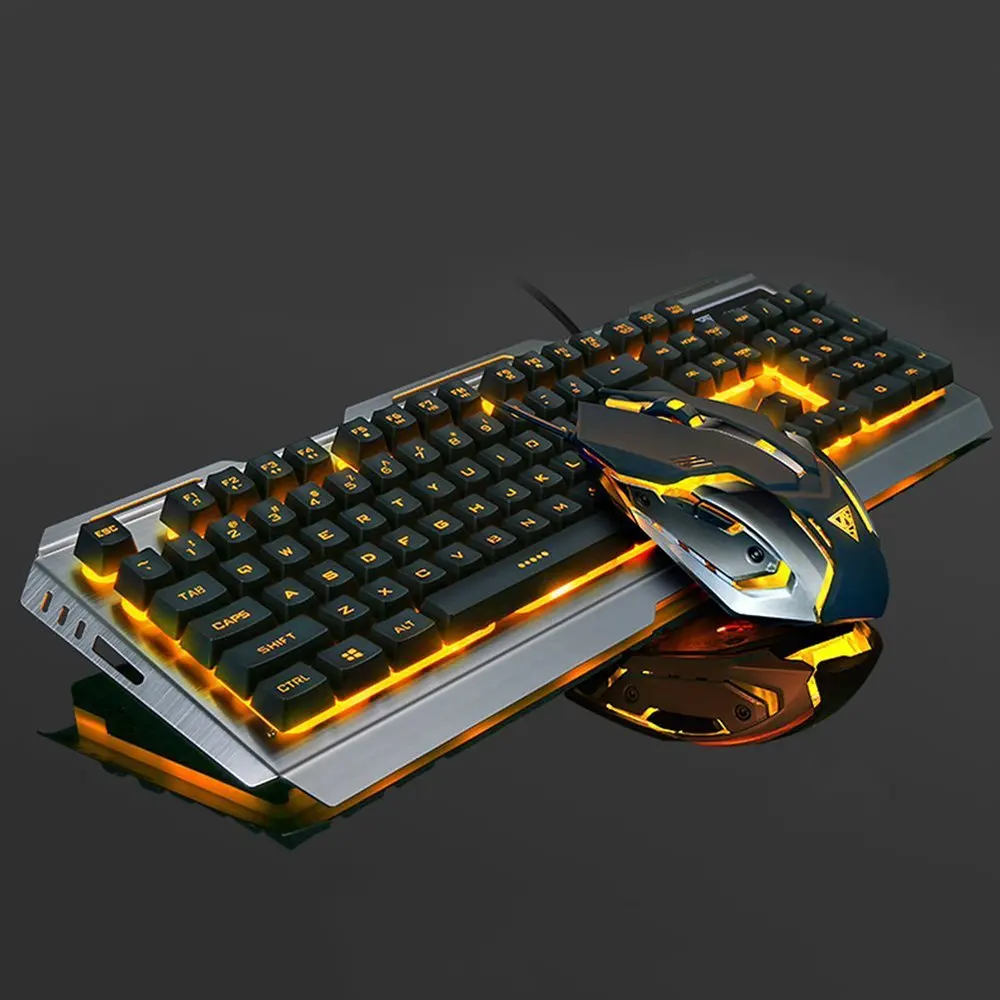 Orange Backlit V1 Клавиатура Мышь Комбинированный геймер проводной светодиодный мультимедийный эргономичный металлический Pro игровая клавиатура+ 6 кнопок мышь для ПК - Цвет: Orange Backlit