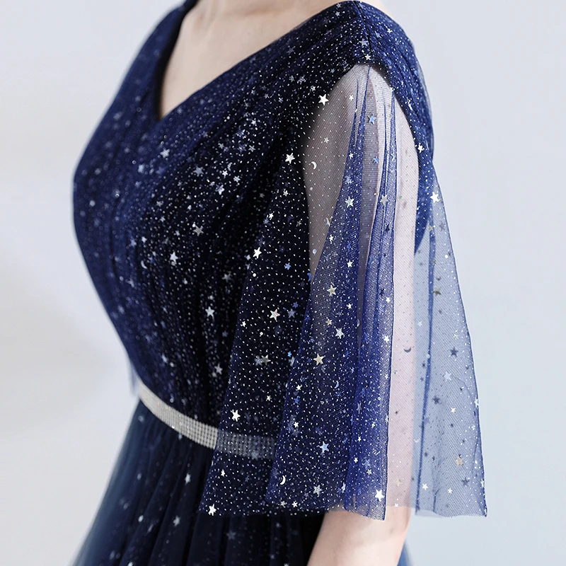 SSYFashion, новинка, темно-синее вечернее платье, простое, элегантное, v-образный вырез, длина до пола, блестящее, длинное, официальное платье, Vestido De Noche