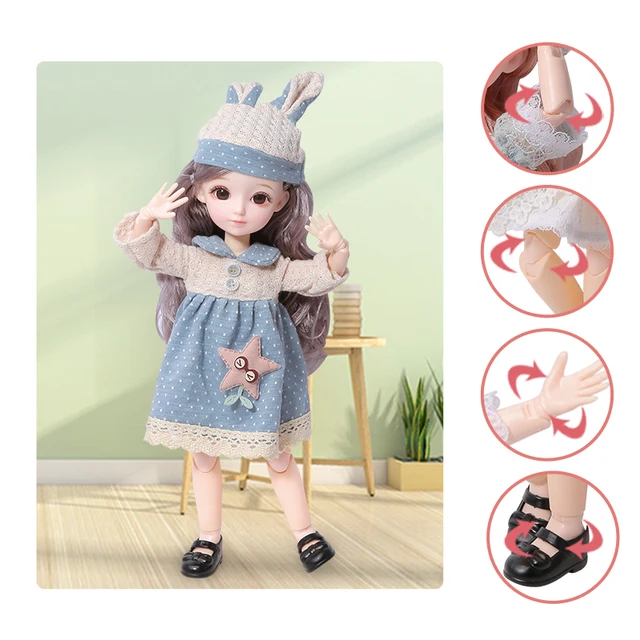 12 Inch 31cm Bjd Doll 23 Movable Joints 1/6 Makeup Dress Up 3D Eyes Long Wig For Babys Girls Toys Fashion Birthday Gifts New 5