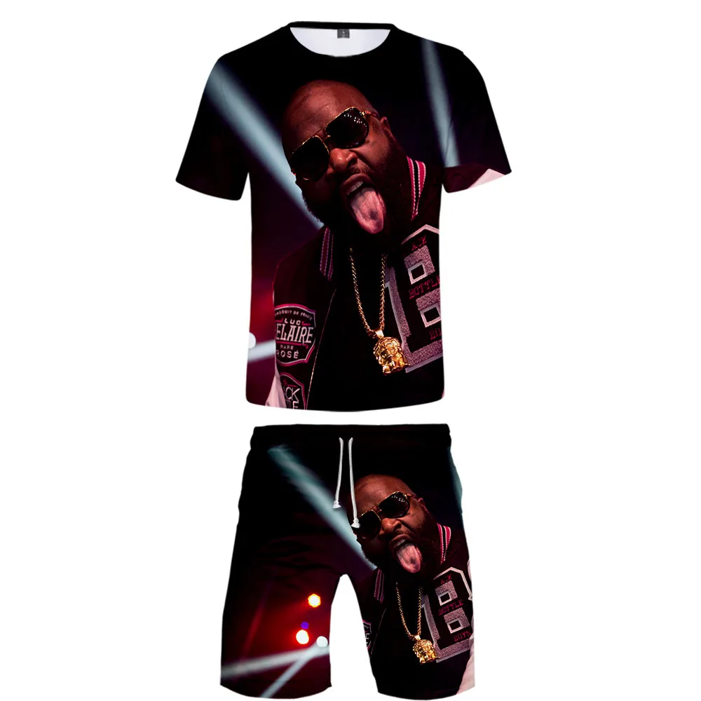 Мужские комплекты Rick Ross, мужская одежда из 2 предметов, спортивный комплект с короткими рукавами в стиле хип-хоп, летние комплекты для отдыха, тонкие комплекты одежды высокого качества
