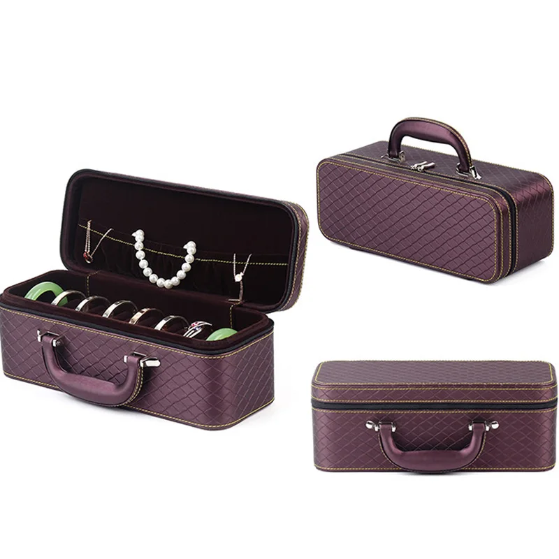 Top Luxurious Purple Leather Detachable 15pcs Bracelet Ring Jewelry Organizer Box Portable Travel Storage Box Suitcase Available