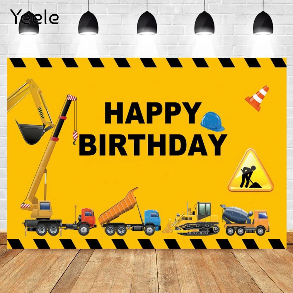 

Yeele Yellow Baby Shower Background Boys Birthday Party Toy Engineering Vehicle Backdrop Photography Photophone For Photo Studio